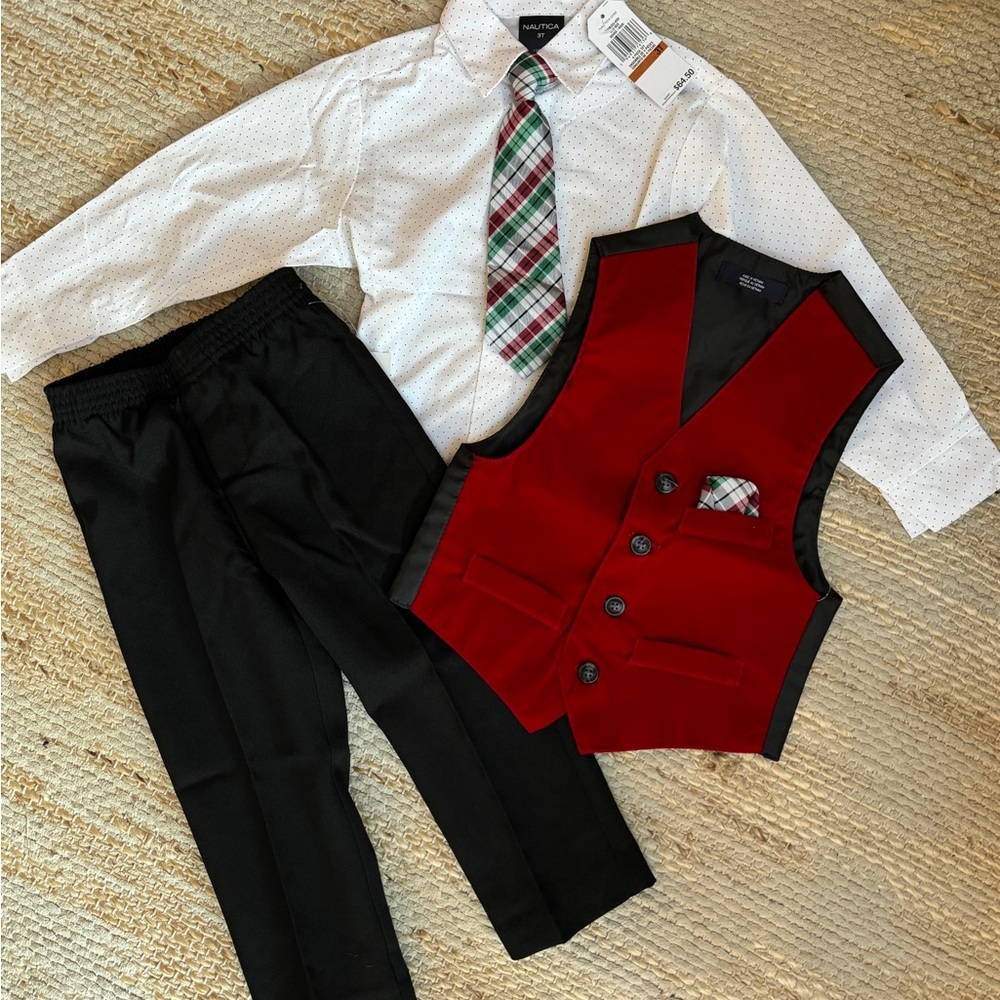 NWT Boys Formal Christmas Red Vest 4 Piece Set